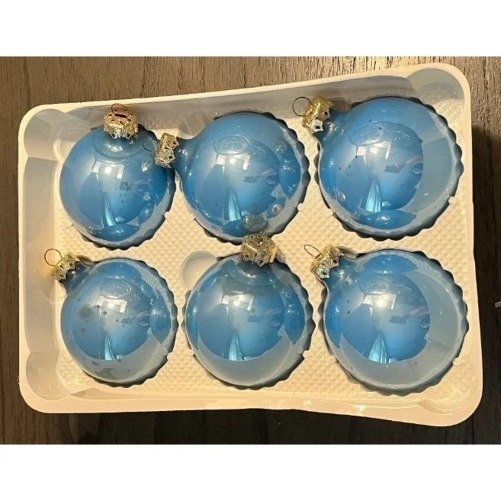 Visions by Holly Set of 6 Blue Glass Christmas Ball Ornaments 2.5